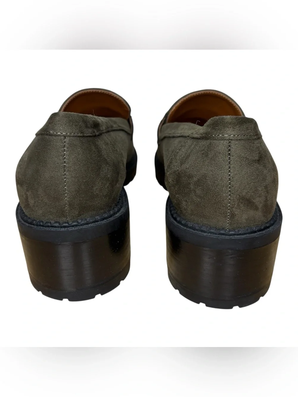 Marc Fisher Olive Green Suede Lug Sole Loafers with Gold details size 8.5